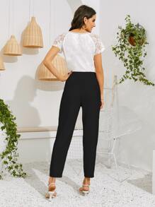 SHEIN LUNE Zip Side Solid Tailored Trousers - Black - View 2
