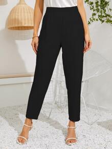 SHEIN LUNE Zip Side Solid Tailored Trousers - Black - View 5