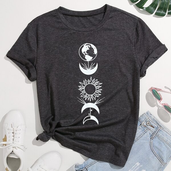

Sun Moon & Earth Print Tee, Dark grey
