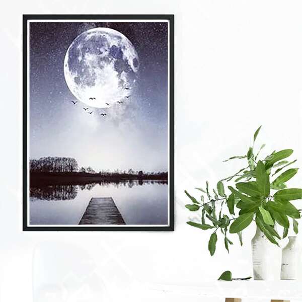 

Moon Print DIY Diamond Unframed Painting, Multicolor