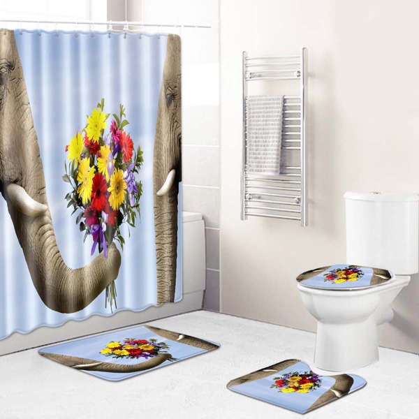 

1pc Flower & Elephant Print Bath Mat Or Shower Curtain, Multicolor