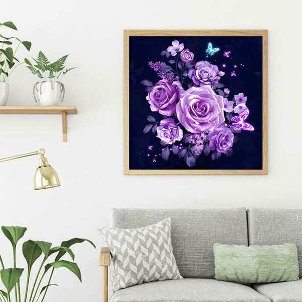 

Flower Print DIY Diamond Unframed Painting, Multicolor