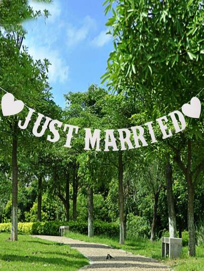 1pc Wedding Party Pull Flag, White Paper Hanging Banner For Wedding Party,Christmas