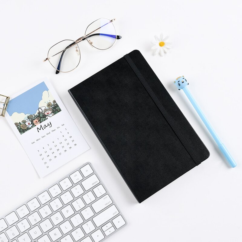 

1pc Notebook With Elastic Band, Black