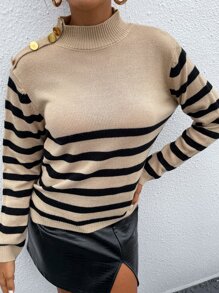 Chiquease Stand Neck Striped Jumper - Khaki - View 4