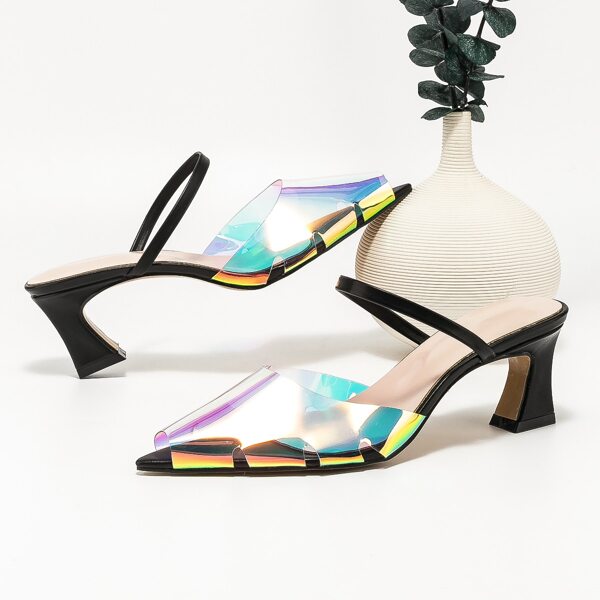 

Holographic Point Toe Mule Pumps, Black