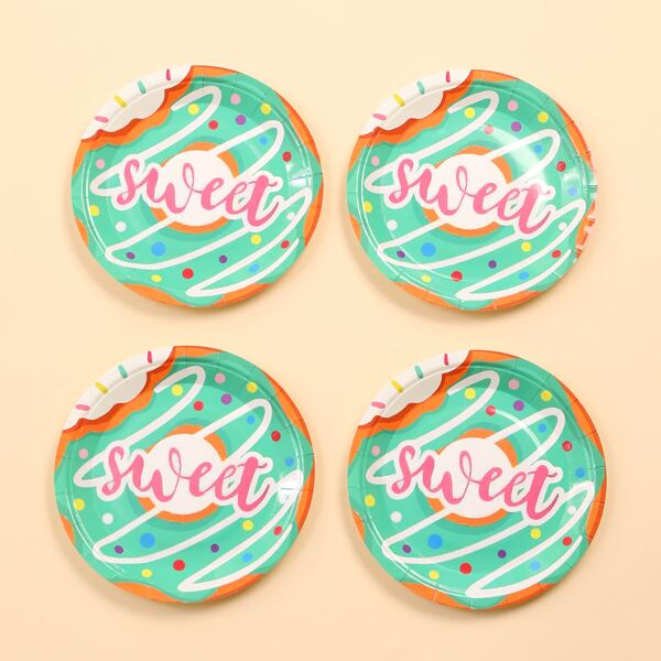 

16pcs 7 Inch Donut Print Disposable Plate, Multicolor