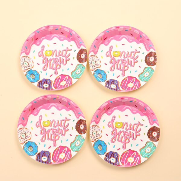 

16pcs 9 Inch Donut Print Disposable Plate, Multicolor