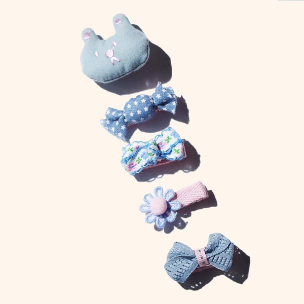 

5pcs Toddler Girls Bow & Flower Decor Hair Clip, Multicolor