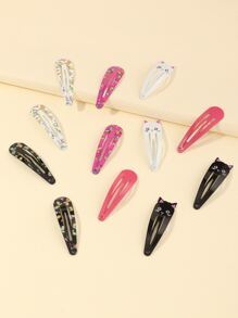 12入組女童貓和蝴蝶印花髮夾 - 彩色 - 查看 1