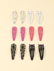 12入組女童貓和蝴蝶印花髮夾 - 彩色 - 查看 3