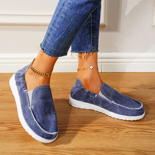

Denim Fray Detail Slip On Shoes, Blue