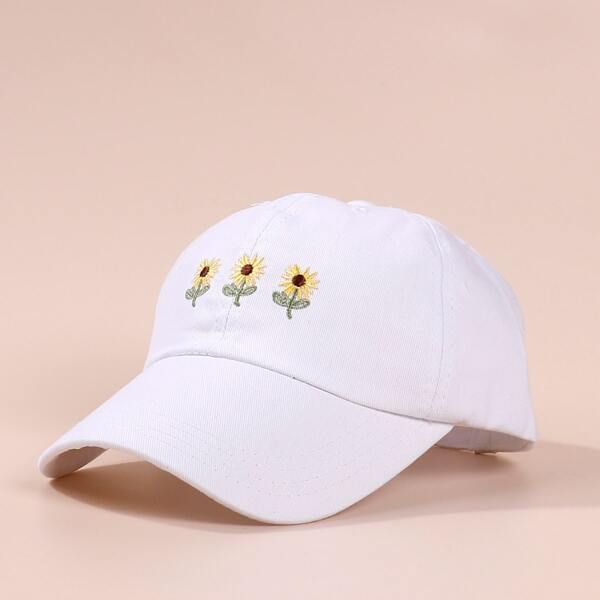 

Kids Flower Embroidered Baseball Cap, White
