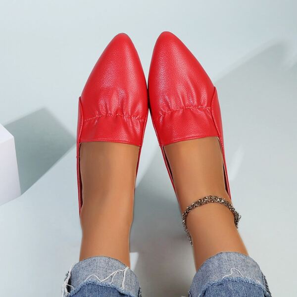 

Minimalist Ruched Detail Flat Mules, Red
