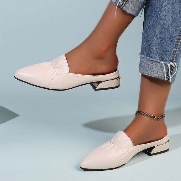 

Minimalist Ruched Detail Flat Mules, Beige