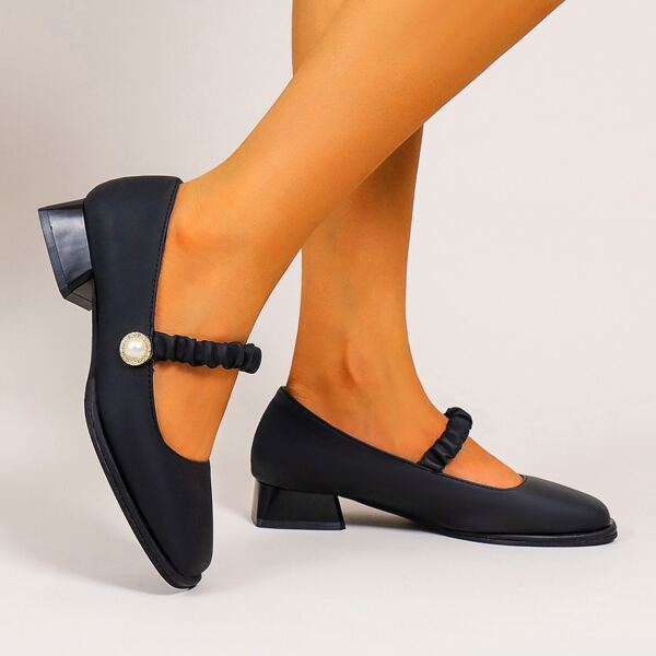 

Pearls Decor Square Toe Flats, Black
