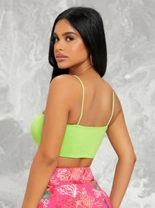SHEIN Top de tirante corto sólido - Verde Lima - Ver 2