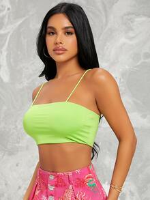 SHEIN Top de tirante corto sólido - Verde Lima - Ver 3