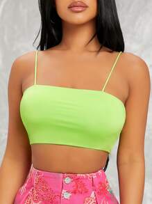 SHEIN Top de tirante corto sólido - Verde Lima - Ver 4