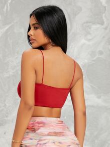 SHEIN EZwear Stretch-Knit Cropped Cami Top - Red - View 2