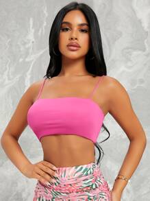 SHEIN EZwear Stretch-Knit Cropped Cami Top - Hot Pink - View 1