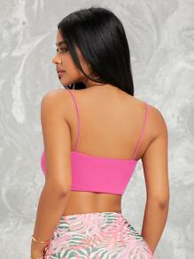 SHEIN EZwear Stretch-Knit Cropped Cami Top - Hot Pink - View 2