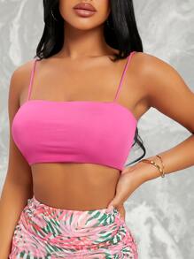 SHEIN EZwear Stretch-Knit Cropped Cami Top - Hot Pink - View 3