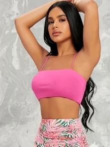 SHEIN EZwear Stretch-Knit Cropped Cami Top - Hot Pink - View 5