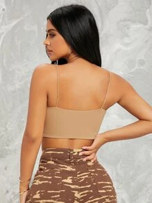 SHEIN Essnce Áo hai dây màu trơn Gợi cảm - Màu Khaki - Xem 2