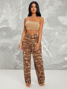 SHEIN Essnce Áo hai dây màu trơn Gợi cảm - Màu Khaki - Xem 5
