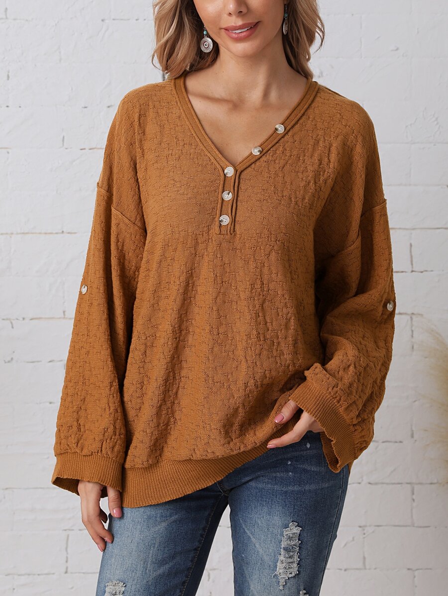 EMERY ROSE Áo len màu trơn Giải trí - màu nâu - Xem 1