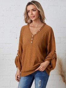 EMERY ROSE Áo len màu trơn Giải trí - màu nâu - Xem 3