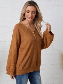 EMERY ROSE Áo len màu trơn Giải trí - màu nâu - Xem 5