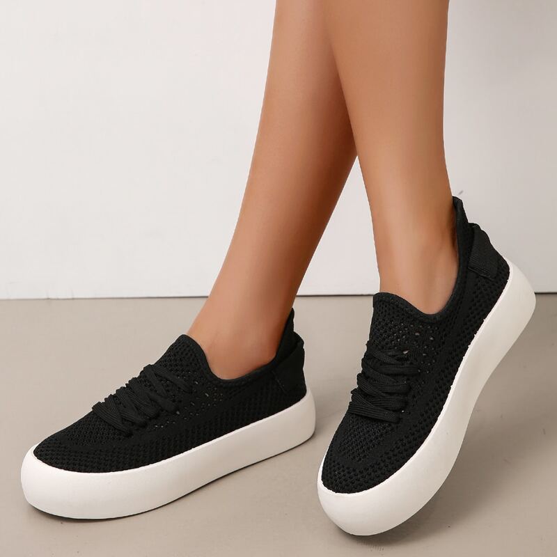 

Lace Up Front Knit Sneakers, Black