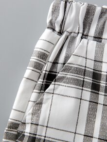 學院前紐扣格子男童（小）兩件套