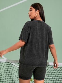 SHEIN Camiseta de hombros caídos & Shorts biker - Negro - Ver 4