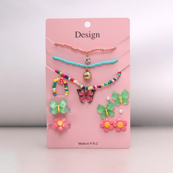 

12pcs Flower Decor Jewelry Set, Multicolor