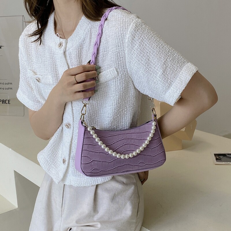 

Croc Embossed Shoulder Bag, Purple
