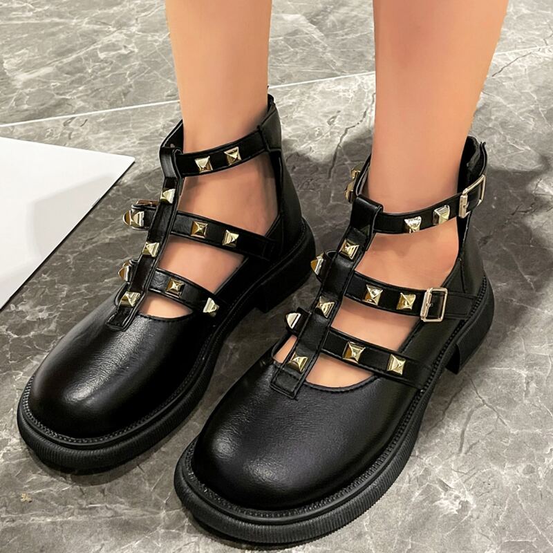 

Studded Decor Ankle Buckle Mary Janes, Black