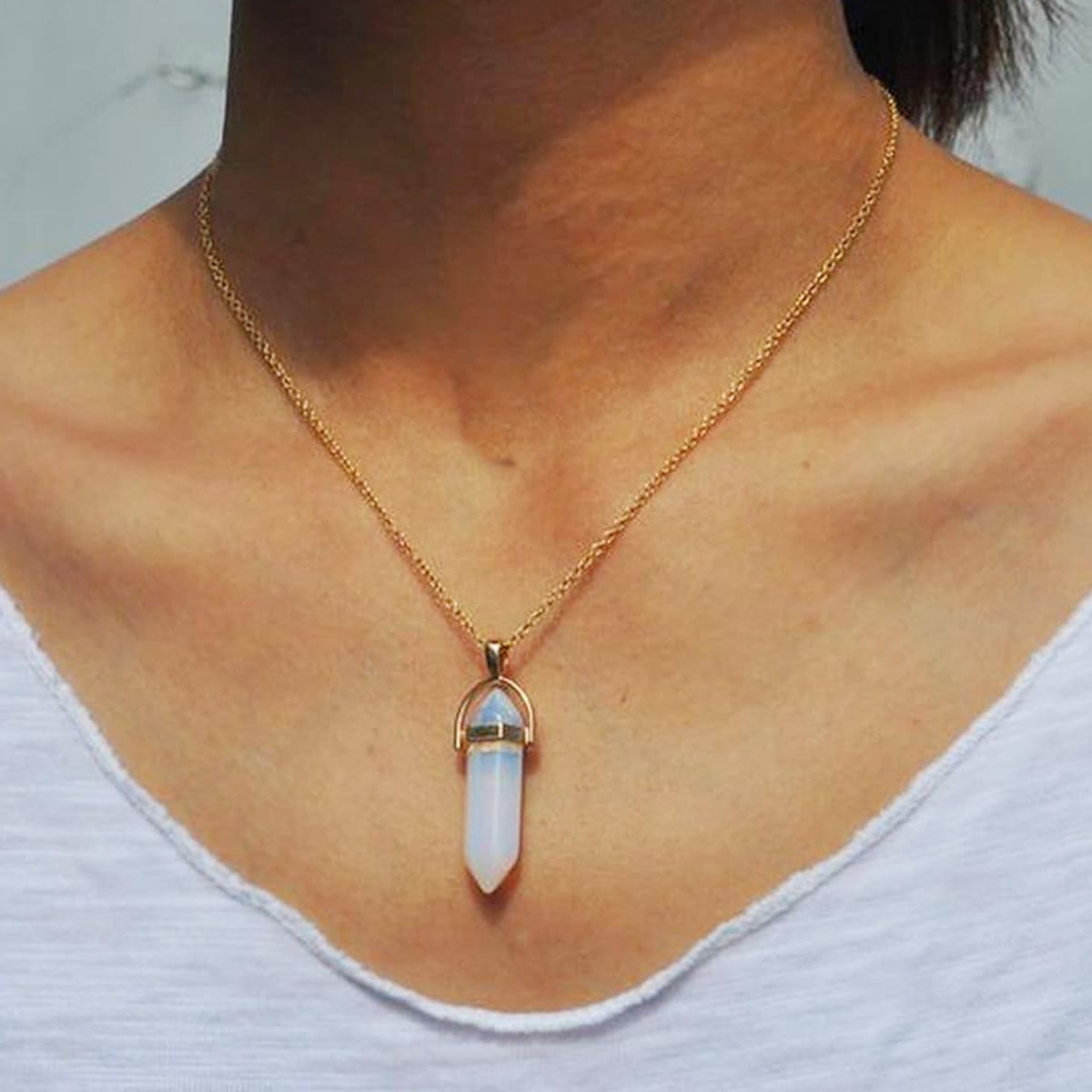 

Stone Pendant Chain Necklace, Gold