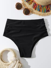 SHEIN Swim Summer Beach Ruched High Waisted Bikini Bottom - Black - View 1