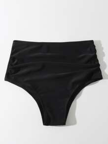 SHEIN Swim Summer Beach Ruched High Waisted Bikini Bottom - Black - View 3