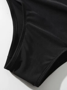 SHEIN Swim Summer Beach Ruched High Waisted Bikini Bottom - Black - View 5