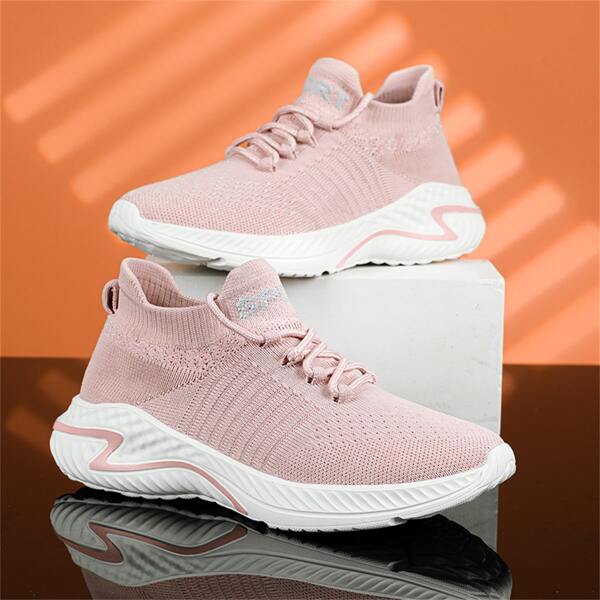 

Minimalist Fabric Lace-up Front Running Shoes, Pink