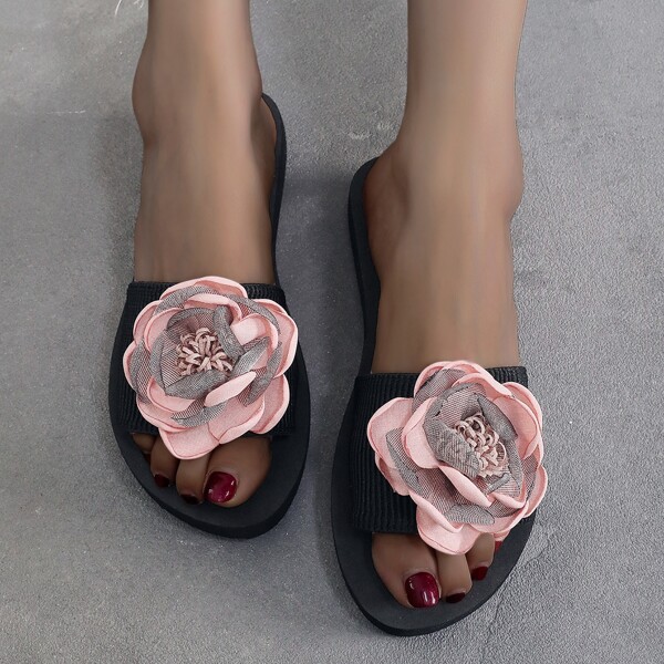 

Colorblock Floral Applique Slides, Pink