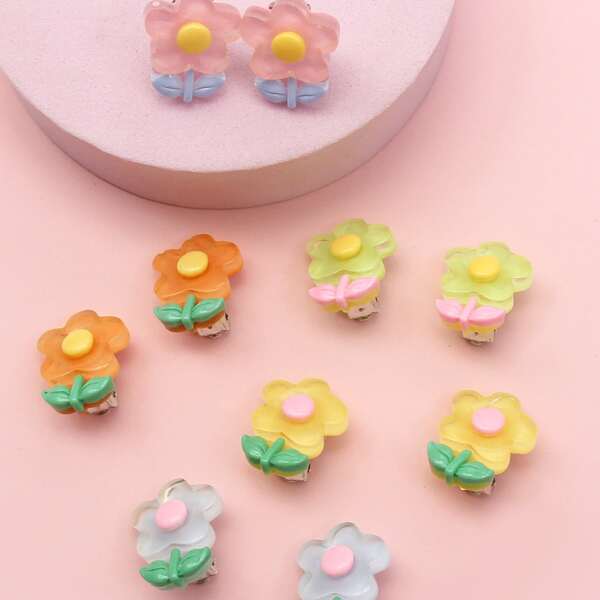 

5pairs Toddler Girls Flower Decor Earrings, Multicolor