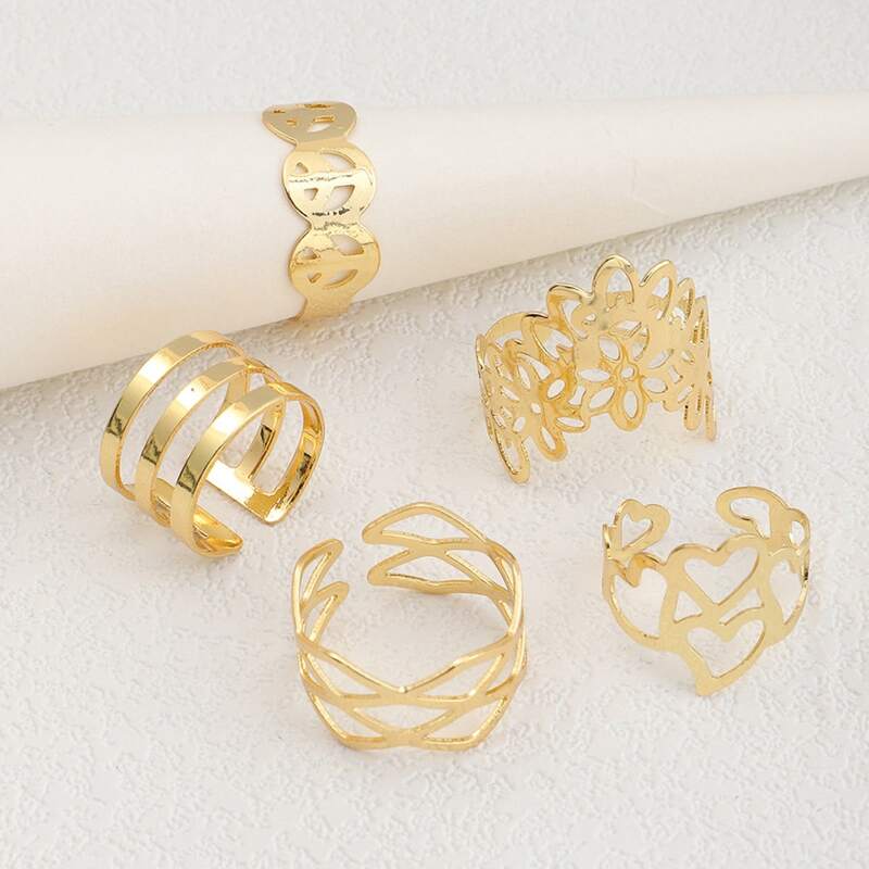 

5pcs Hollow Out Ring, Gold