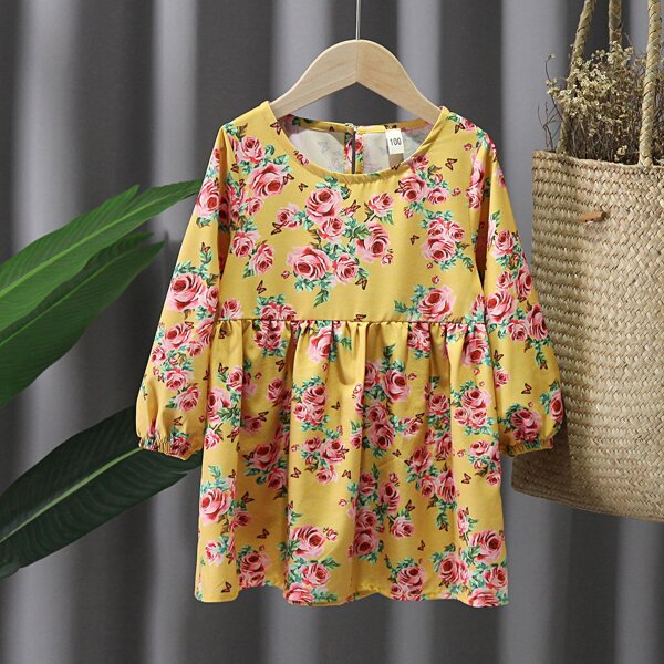 

Toddler Girls Floral Print Smock Dress, Yellow
