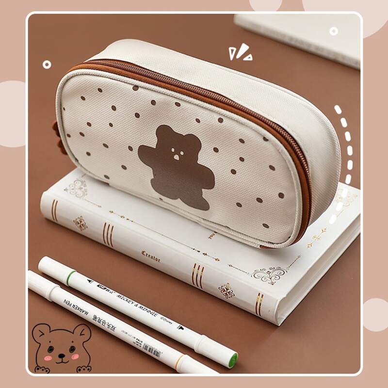 

1pc Cartoon Bear Print Random Pencil Bag, Multicolor