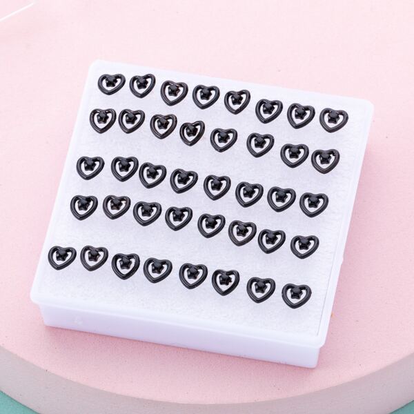 

20pairs Girls Heart Decor Stud Earrings, Black